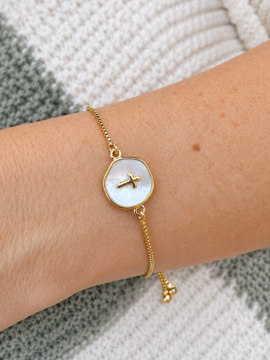 Gold Round Cross Adjustable Bracelet