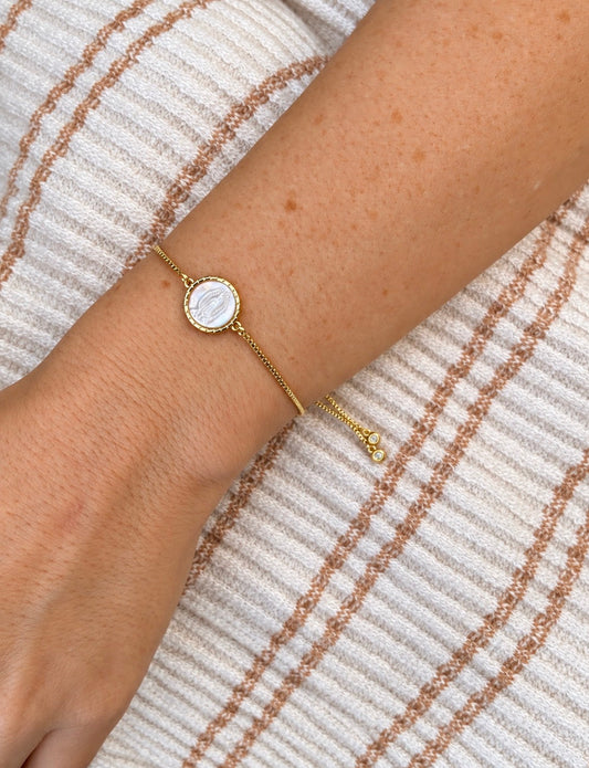 Dainty Mother of Pearl Virgin Mary Adjustable Bracelet