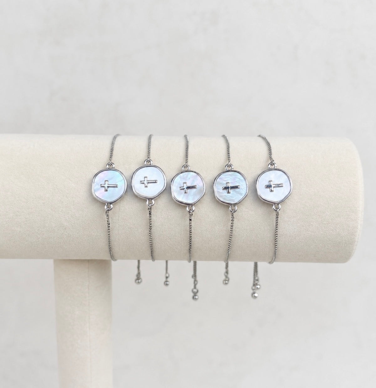 Silver Adjustable Round Cross Bracelet