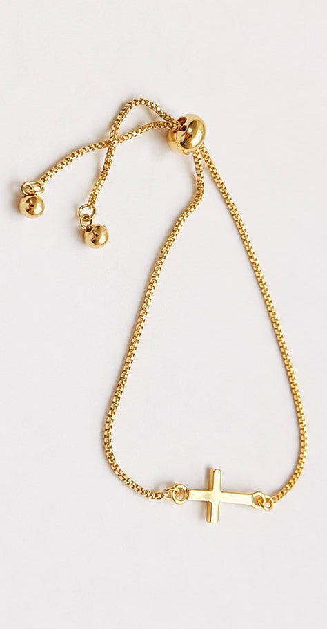 Dainty Gold Cross Adjustable Bracelet