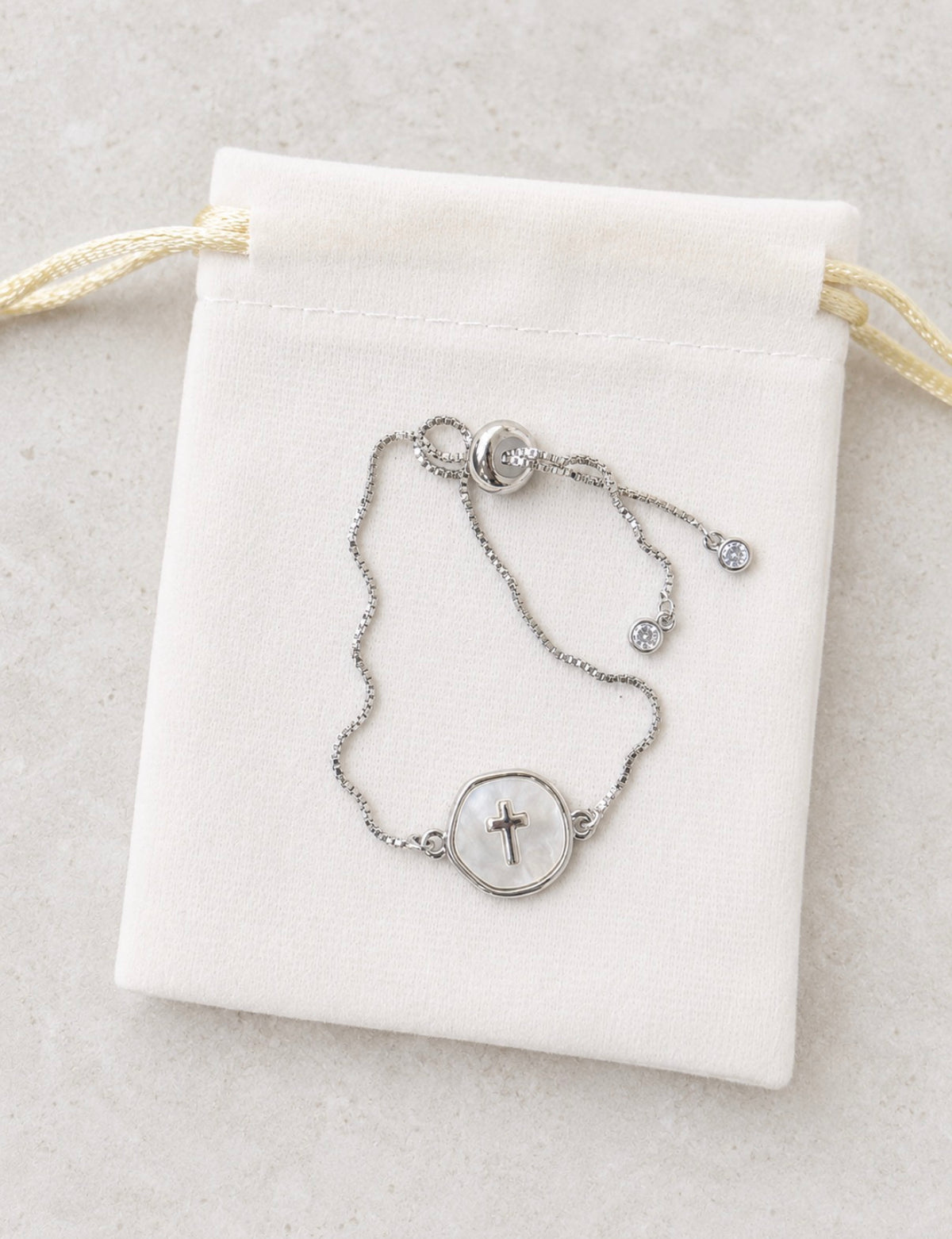 Silver Adjustable Round Cross Bracelet