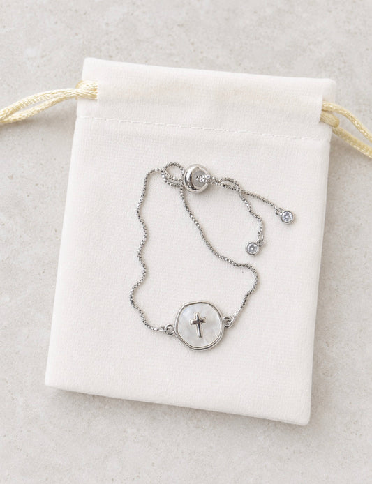 Silver Adjustable Round Cross Bracelet