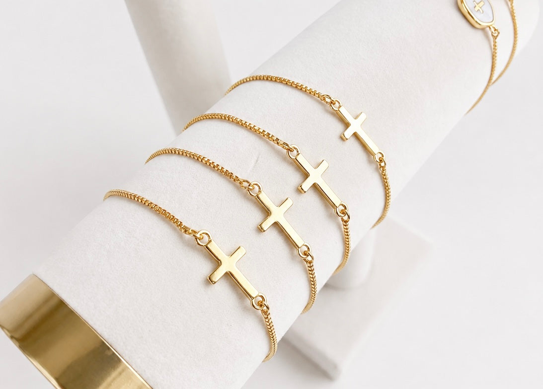 Dainty Gold Cross Adjustable